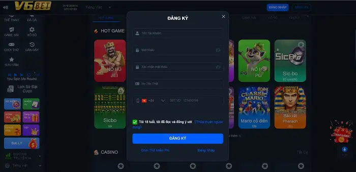 Thanh khoản đăng ký tài khoản tại nhà cái V6bet3