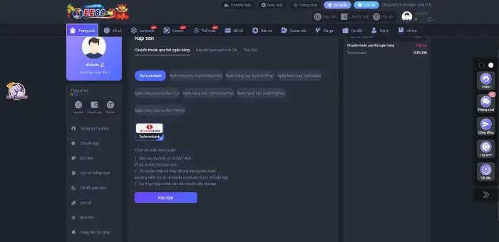 Thanh khoản nạp tiền tại nhà cái EE67804